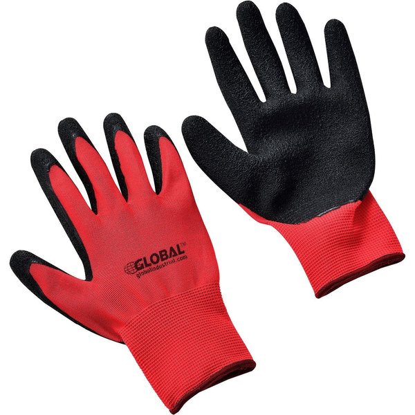 Global Industrial Crinkle Latex Coated Gloves, Red/Black, Small 708347S